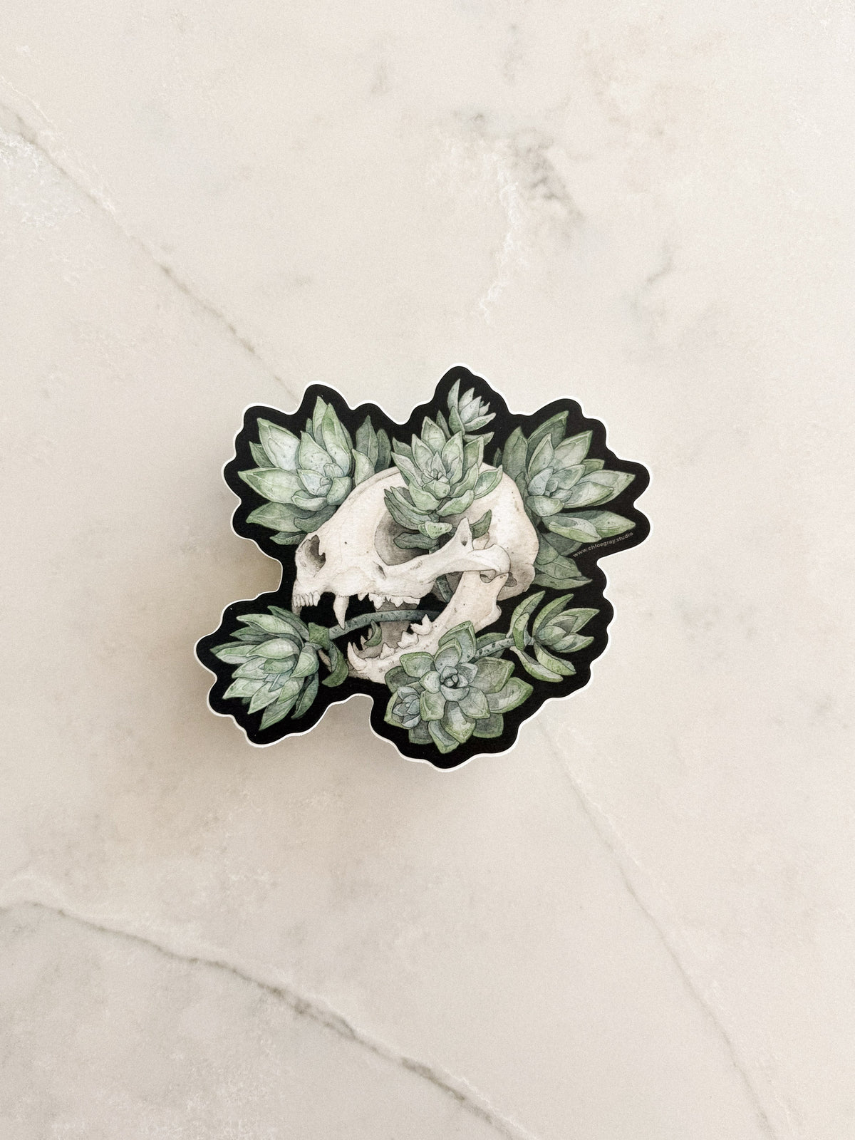 Cat Skull with Succulents Sticker (Large)