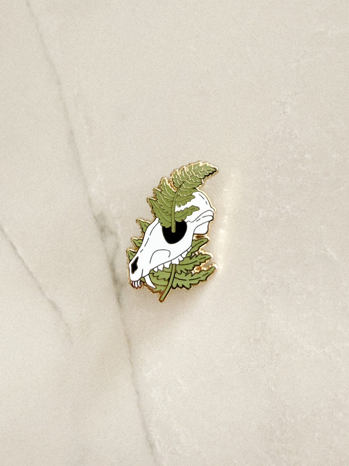 Coyote Skull & Fern Enamel Pin (Gold)