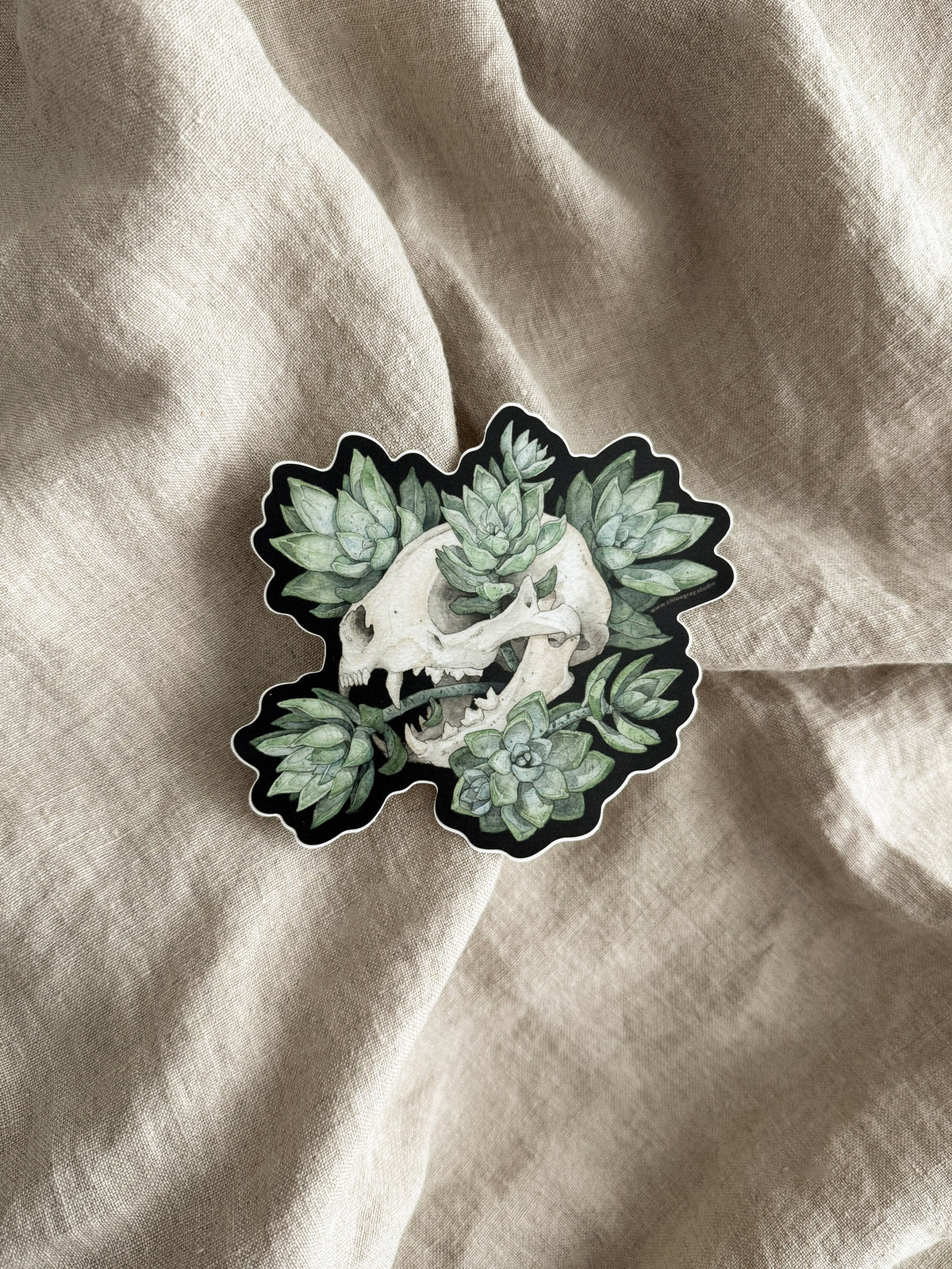 Cat Skull with Succulents Sticker (Large)